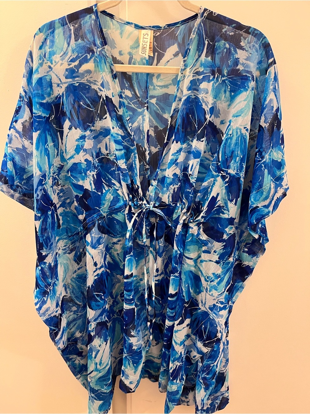 Sunsets Blue/Turquoise Floral Tie-Front Swim Coverup - One Size
